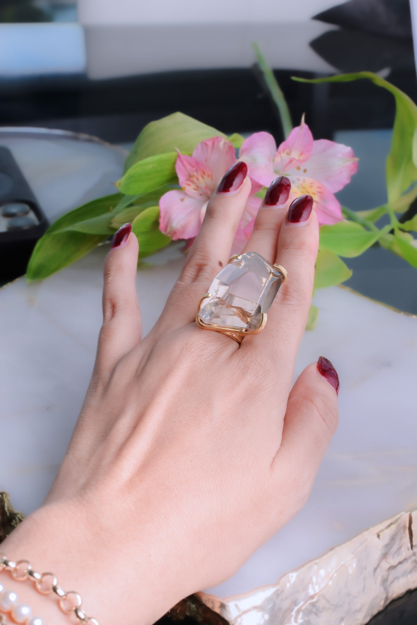 Citrine Gold Plated Statement Ring