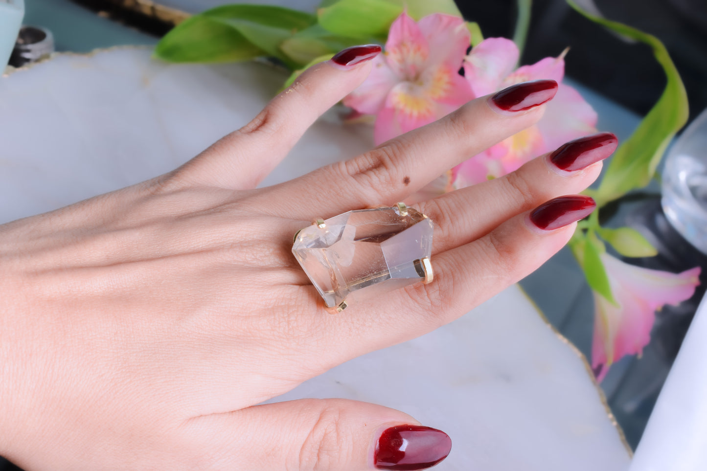 Citrine Gold Plated Statement Ring