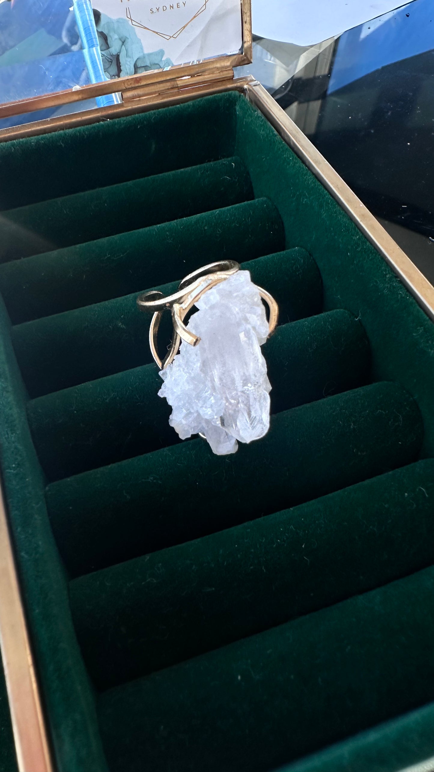 Raw Clear Quartz Cluster Gold Plated Ring