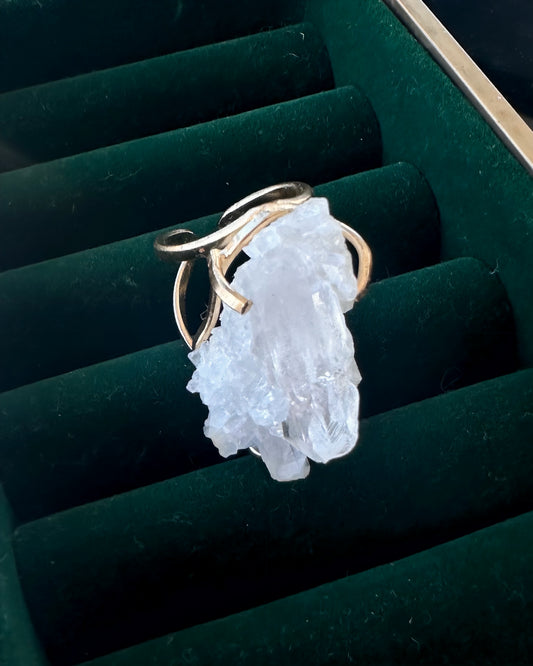 Raw Clear Quartz Cluster Gold Plated Ring