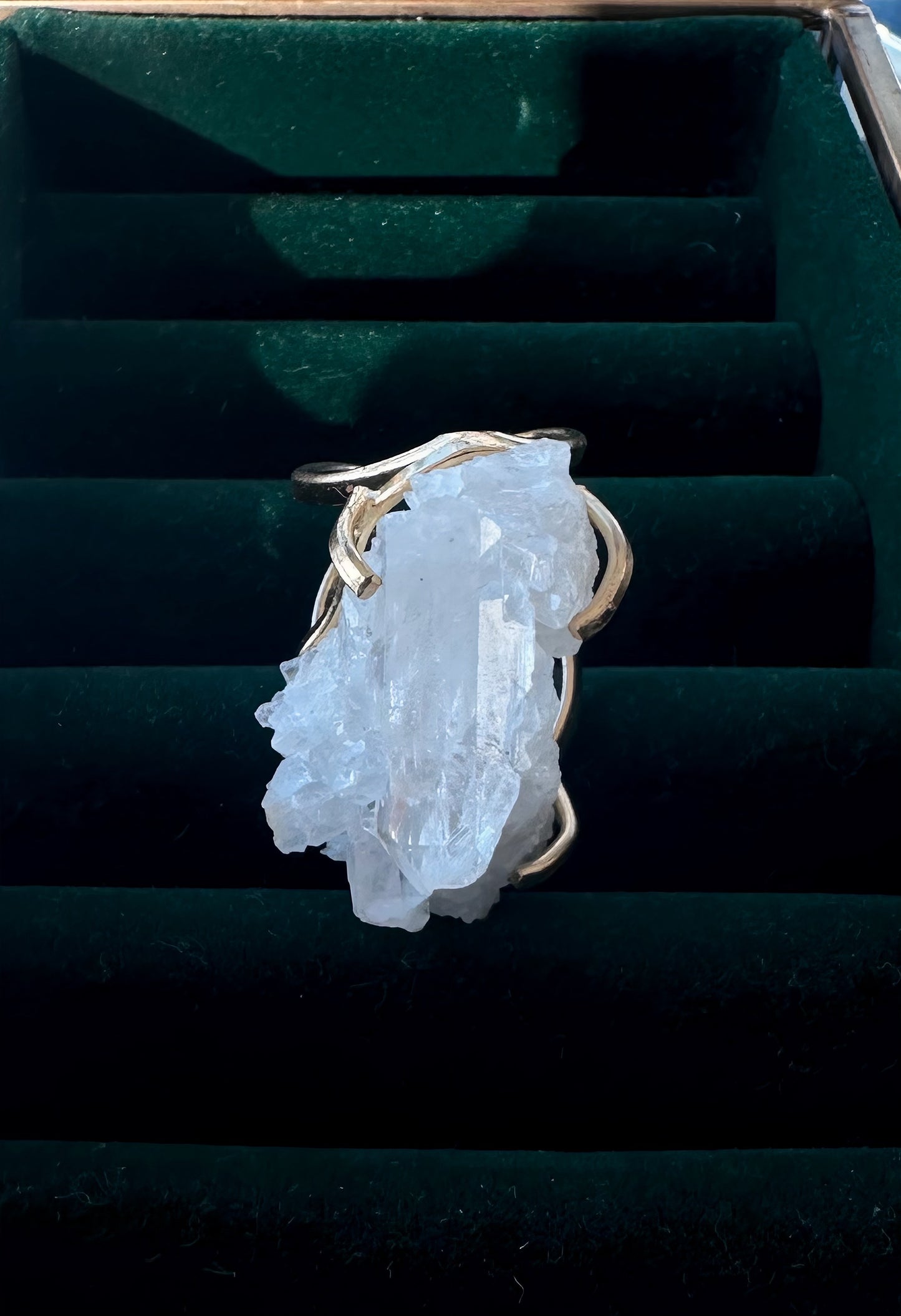 Raw Clear Quartz Cluster Gold Plated Ring