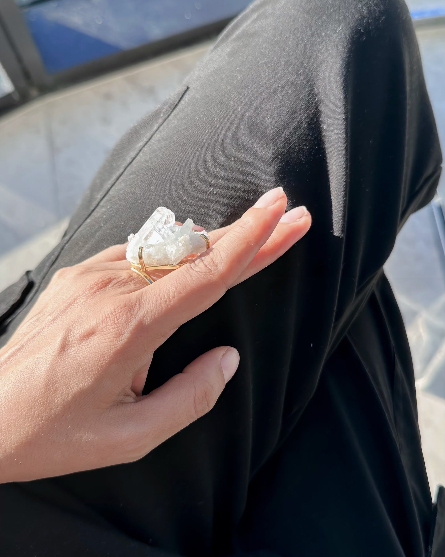 Raw Clear Quartz Cluster Gold Plated Ring