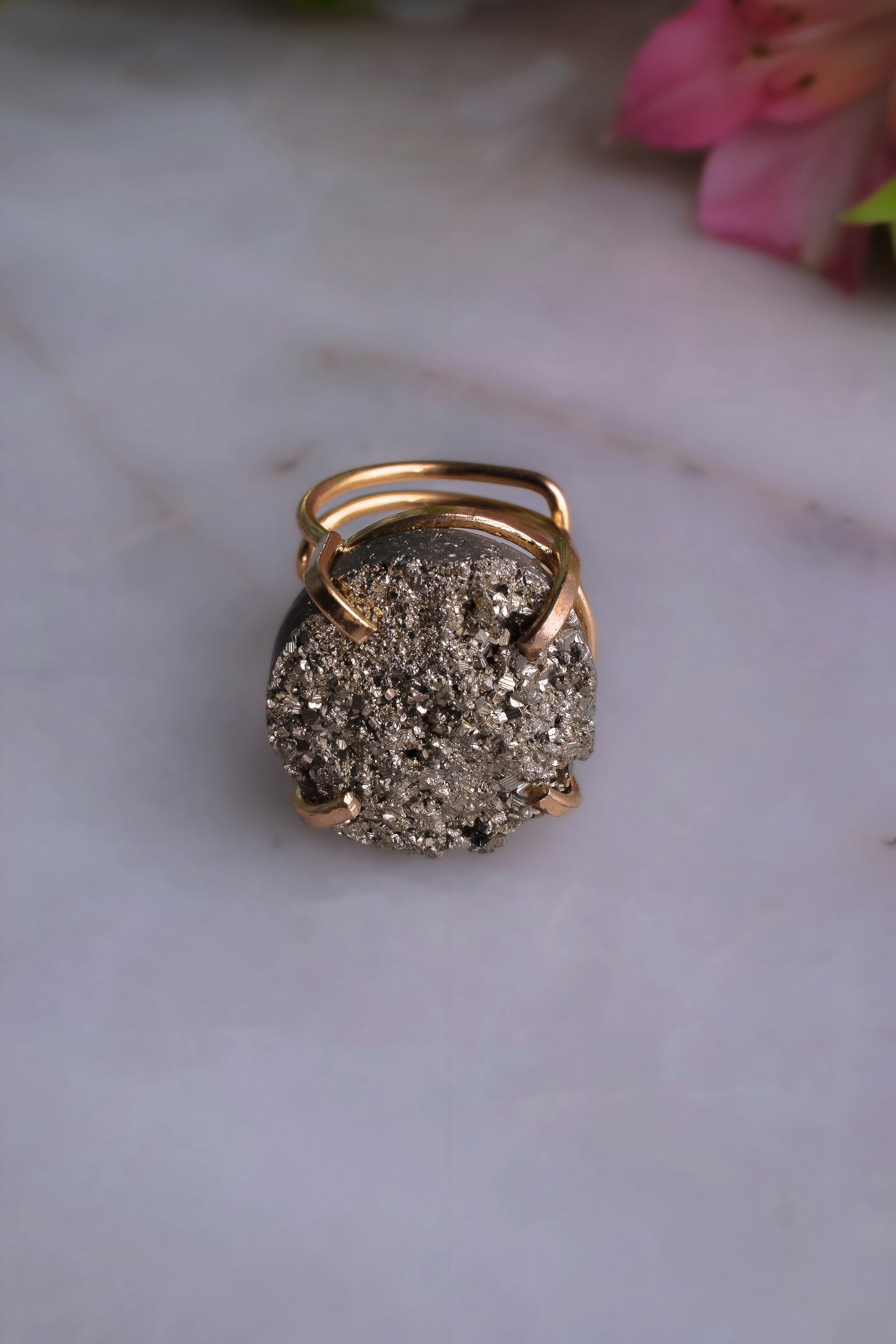 Raw Pyrite Gold Plated Ring