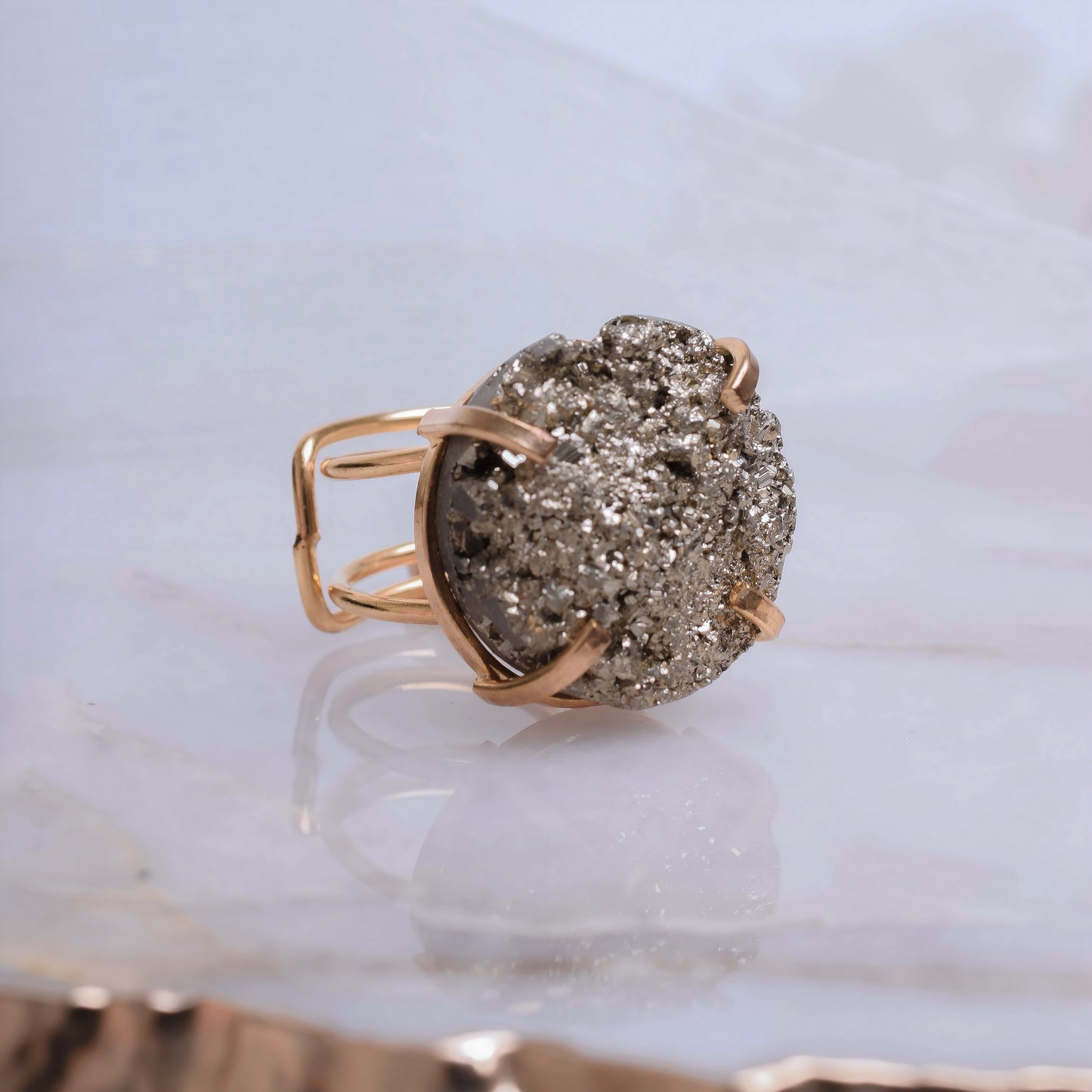 Raw Pyrite Gold Plated Ring