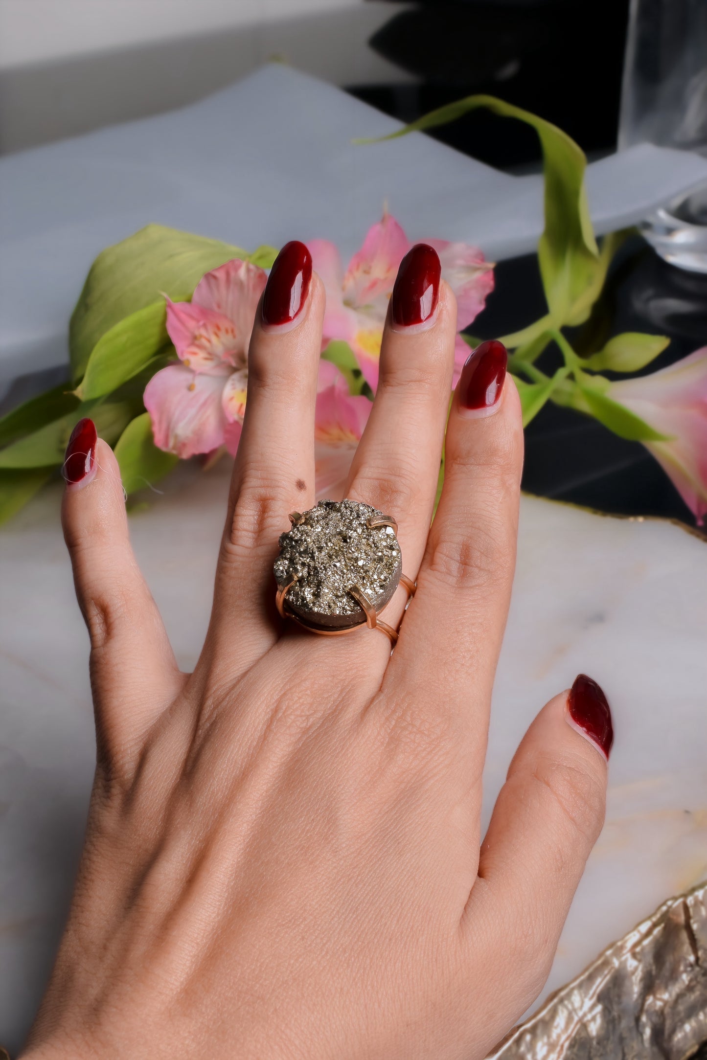 Raw Pyrite Gold Plated Ring