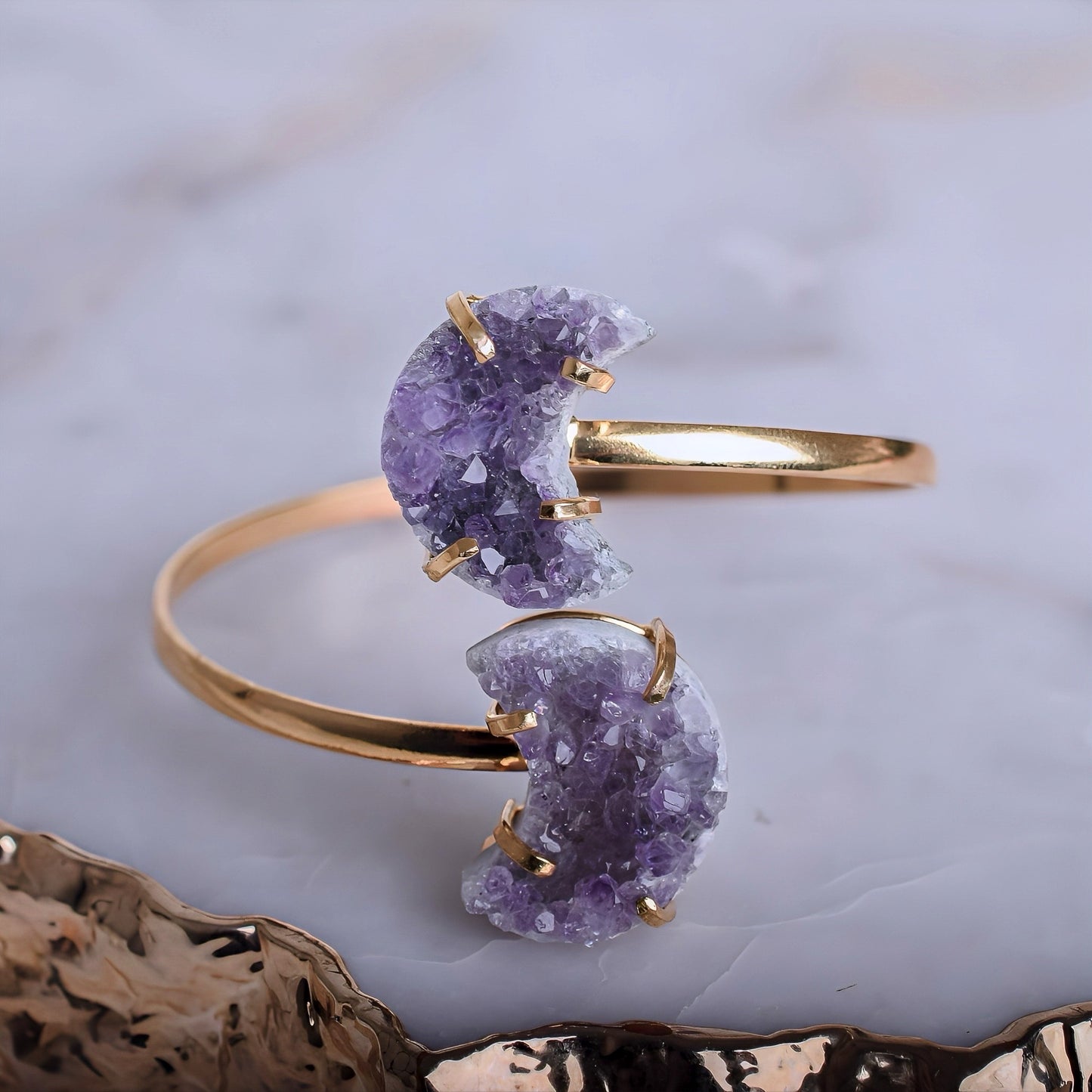 Amethyst Gold Plated Moon Bracelet