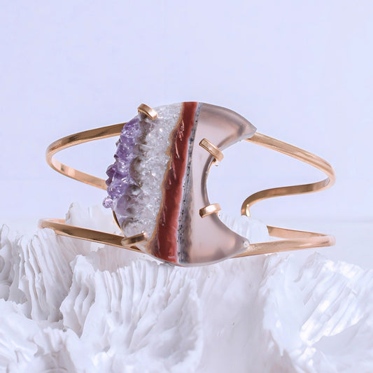 Amethyst Stalactite Druzy Moon Cuff Bracelet