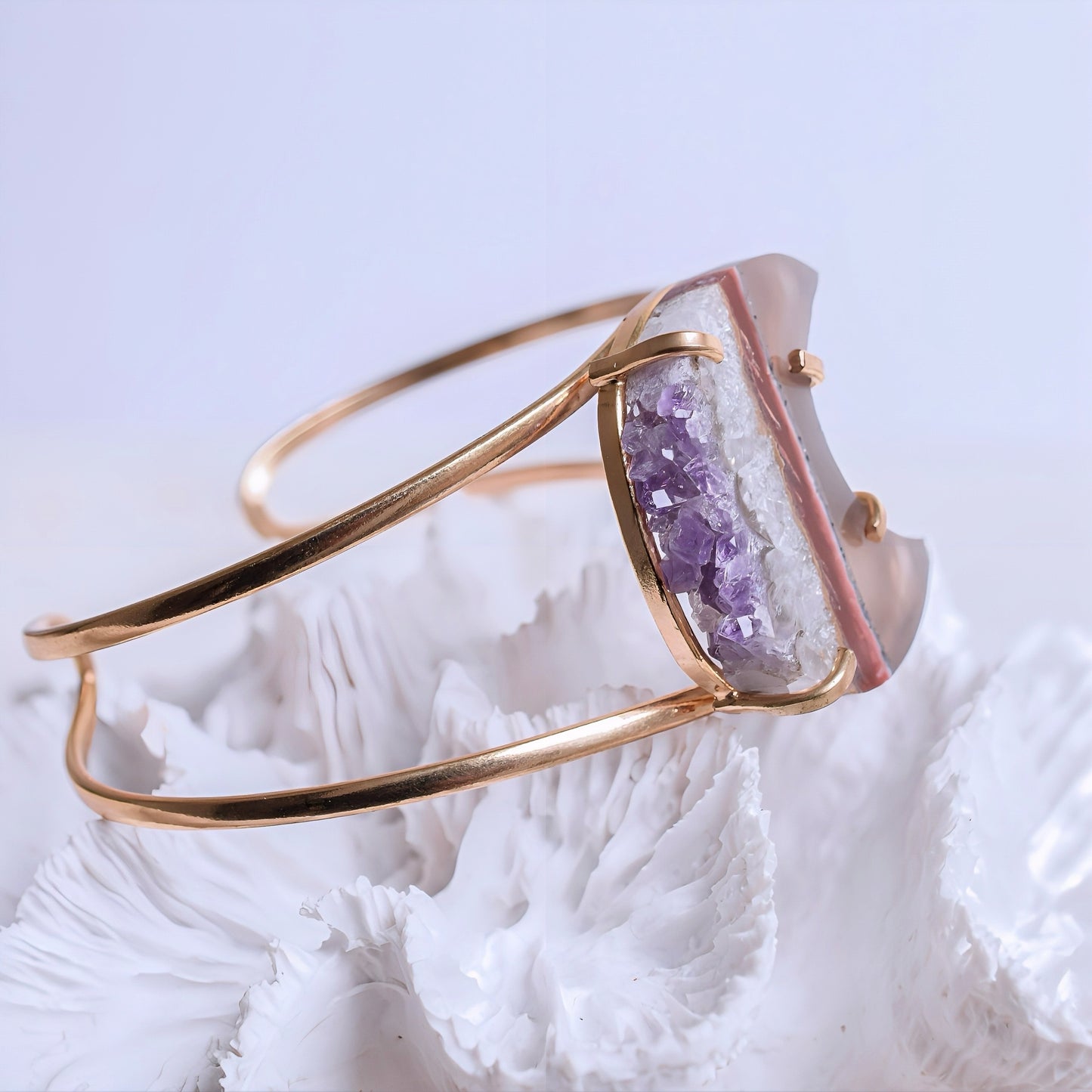 Amethyst Stalactite Druzy Moon Cuff Bracelet