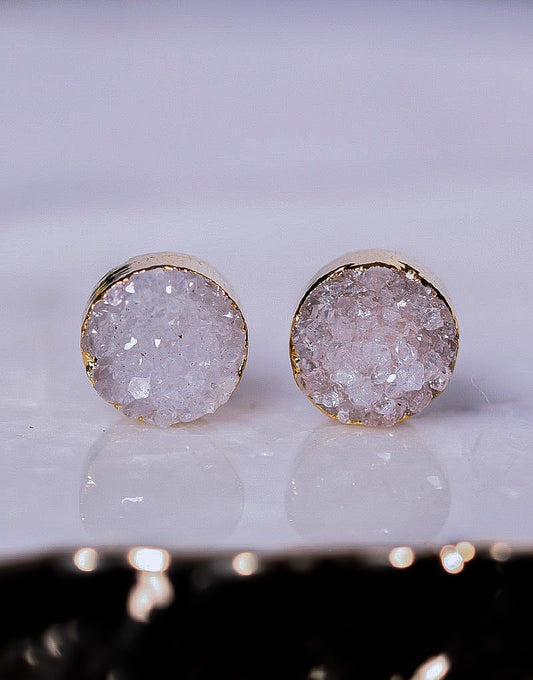 Druzy Quartz Rounded Stud Earrings 3