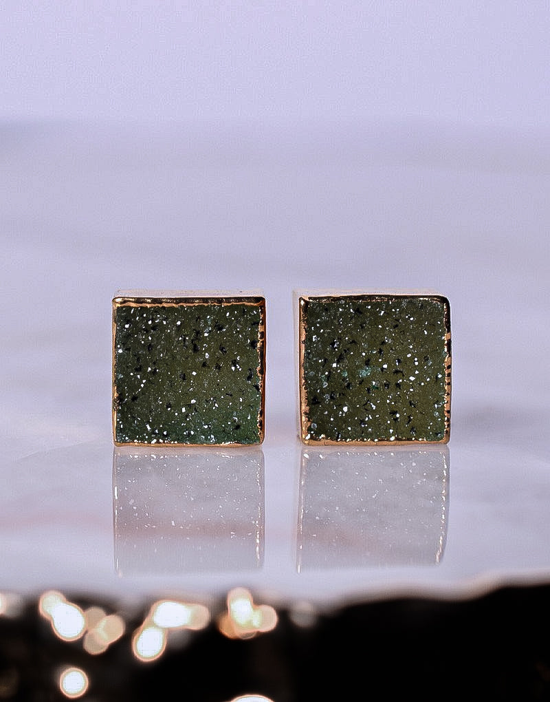 Druzy Quartz Square Shaped Stud Earrings 2