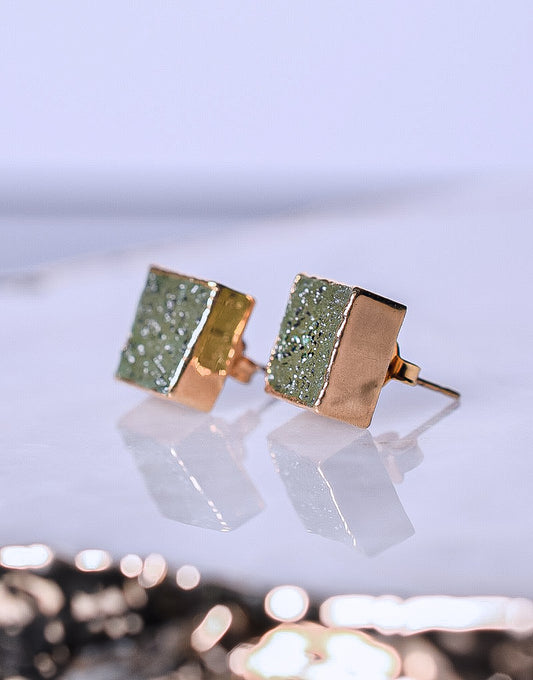 Druzy Quartz Square Shaped Stud Earrings 2