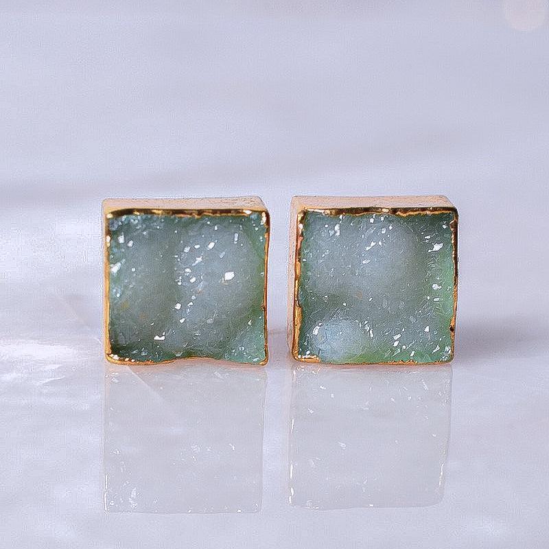 Druzy Quartz Square Shaped Stud Earrings 3