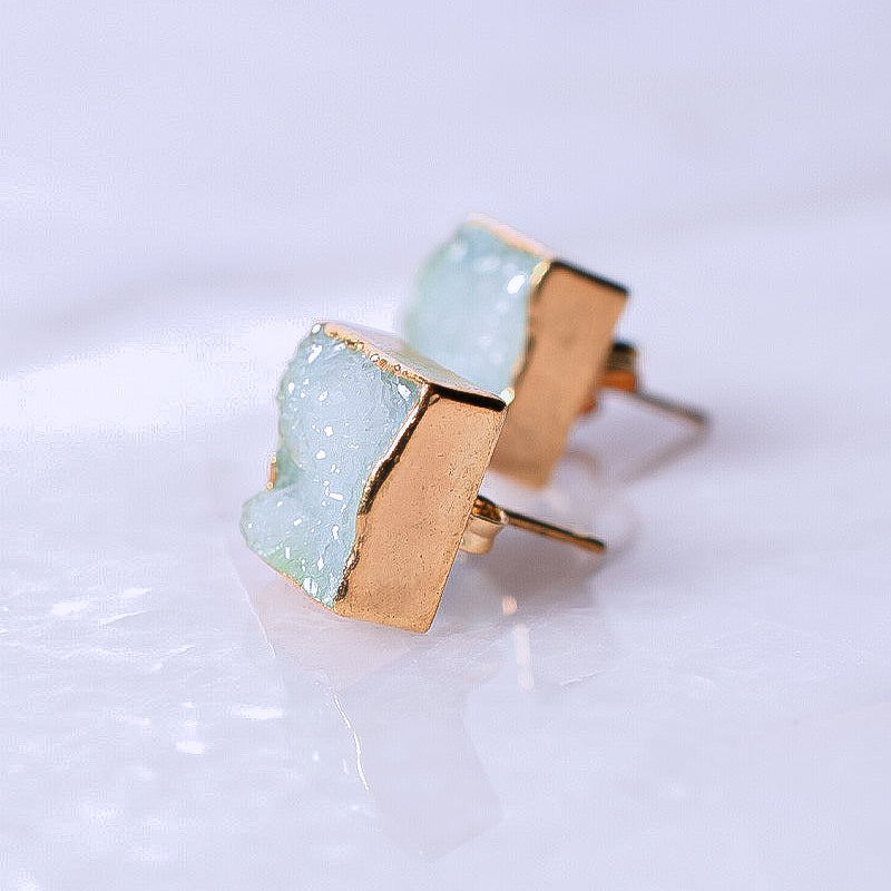 Druzy Quartz Square Shaped Stud Earrings 3