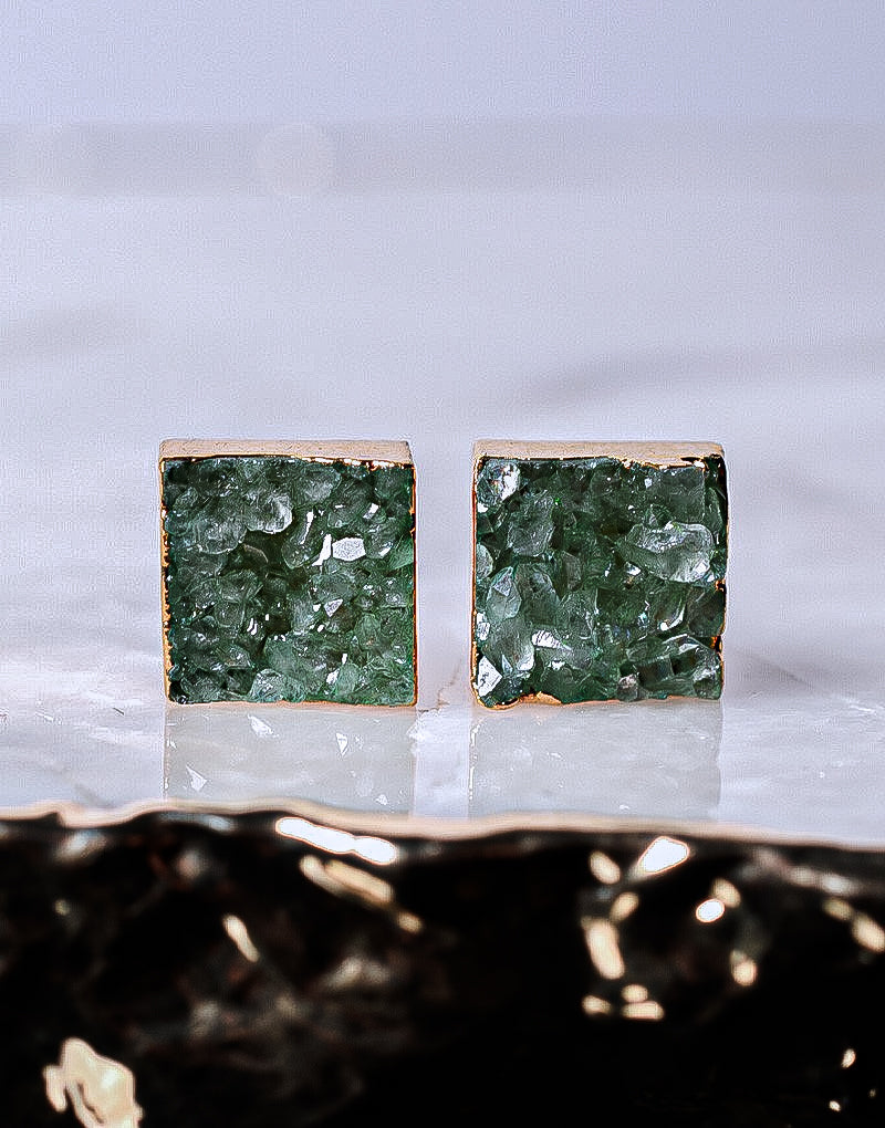 Druzy Quartz Square Shaped Stud Earrings 1