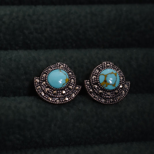 Turquoise and Marcasite Button Earrings