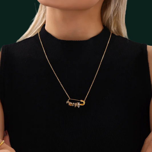 Raw Citrine Safety Pin Necklace